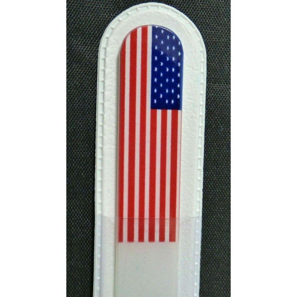 Glass Nail File American Flag USA Czech Crystal Photo Printed 5.5" Eco-Friendly